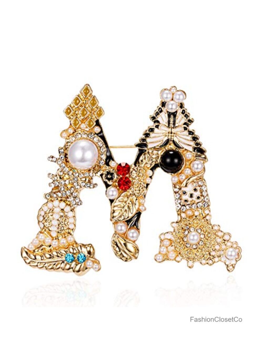 Initial Letter Brooch Pin A-Z Alphabet Pearl Crystal Rhinestone Lapel Pin